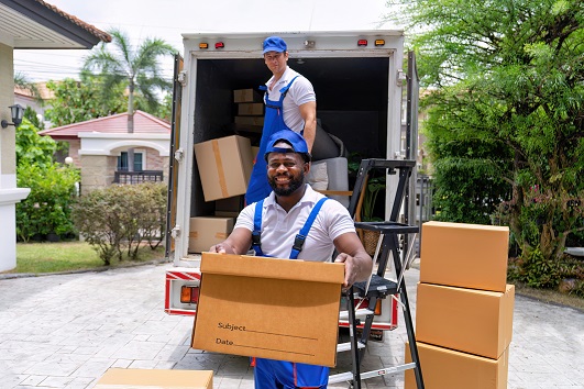 Professional goods move service use truck carry personal belongings door to door transport delivery